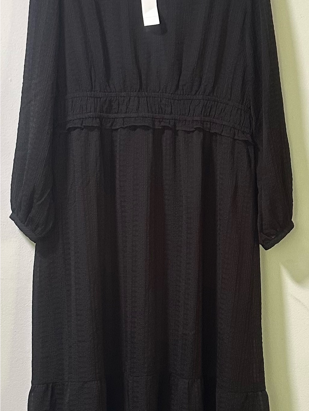 LOFT Black V-Neck Long Sleeve Tiered Midi Dress